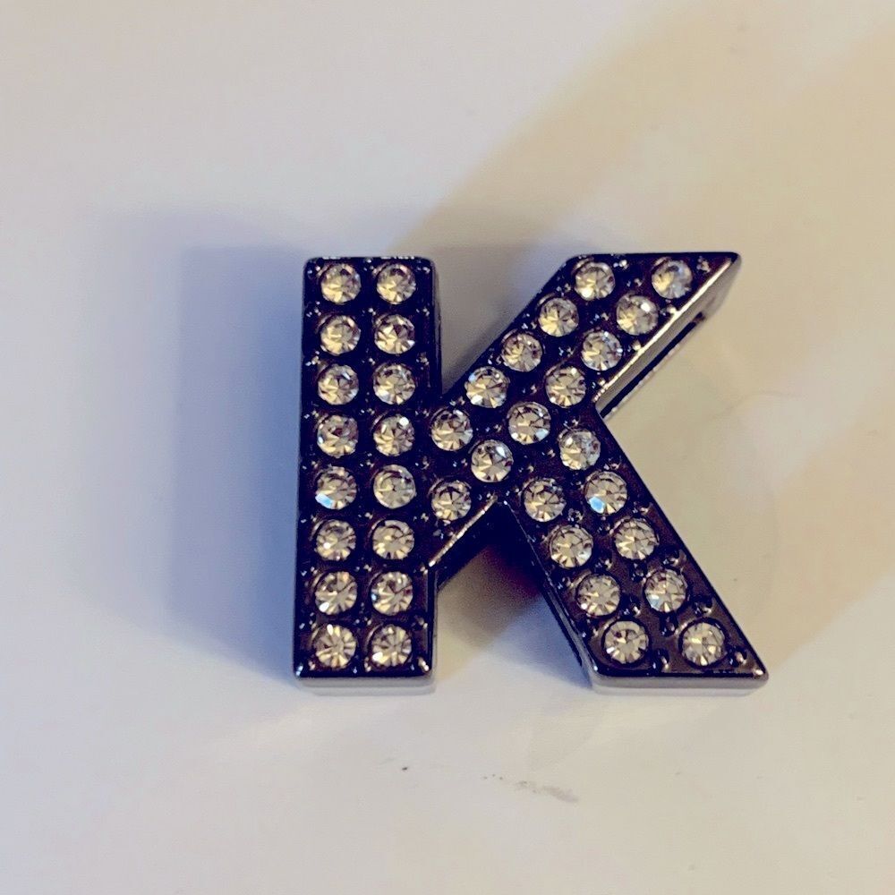 Lug Handbag Sparkle Letter Initial K Black Rhinestone Slide In to Lug Strap